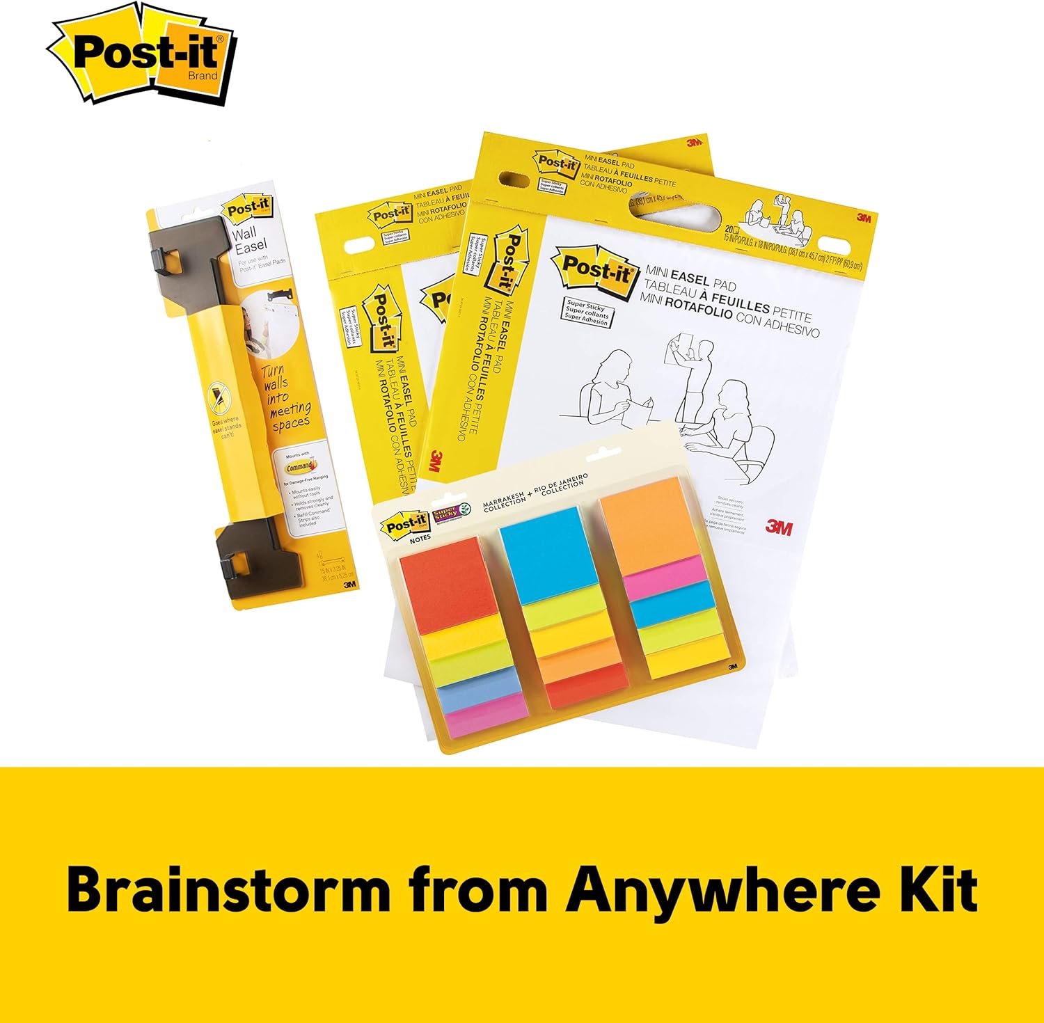 Post-it Brainstorm from Anywhere Kit, Office Essentials, Includes 2 Mini Easels, 15 Super Sticky Note Pads & 1 Easel Hanger (577SS-KIT