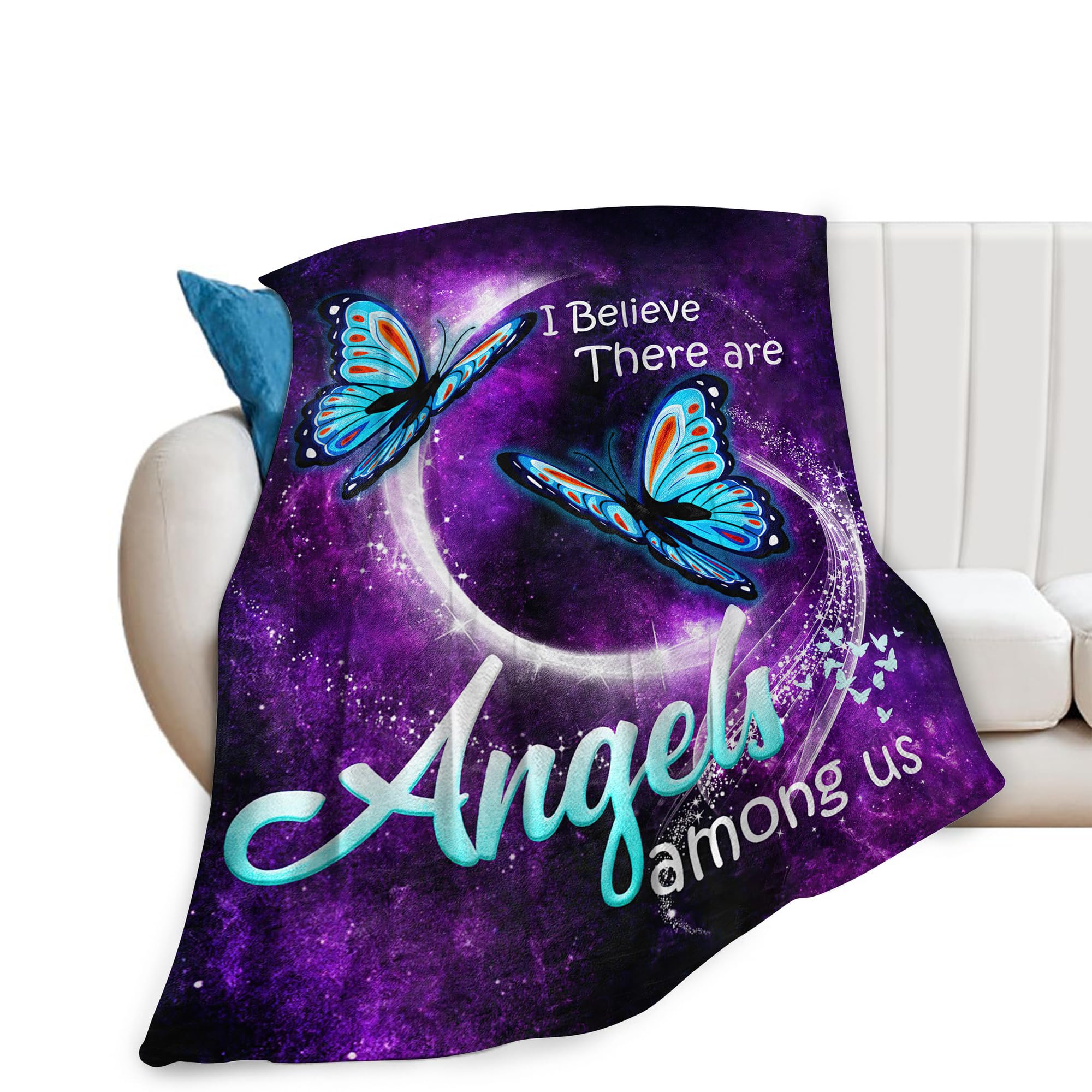 Blue Butterfly Blanket Throws Butterfly Gifts Angels Butterfly Throw Blanket for Girls Women Kids Adults Soft Warm Cozy Fleece Blanket for Couch Sofa