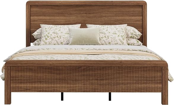 AMERLIFE King Wood Bed Frame, Walnut