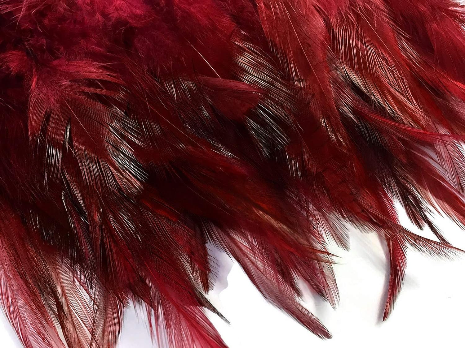 1 Yard - Burgundy Rooster Neck Hackle Saddle Feather Wholesale Trim DIY Craft Wedding Dress | Moonlight Feather
