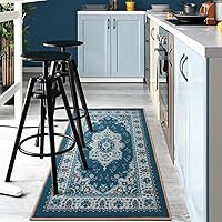 Vista 43 de Antep Rugs Alfombras Oriental - Alfombras tradicionales de 2 x 7 pies (antideslizante) de bajo perfil con parte trasera de goma para interiores Azul
