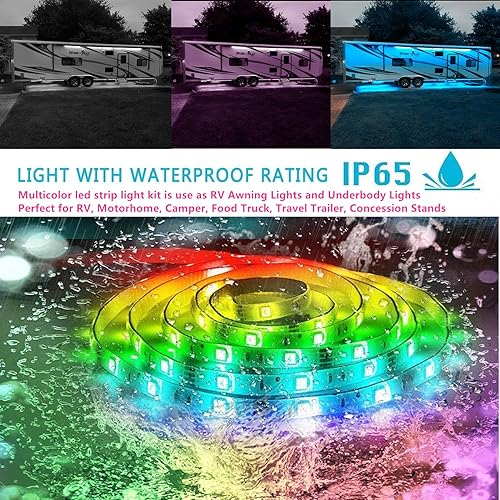 Miniatura 4 de Luces para toldo de autocaravana, kit de luces LED subterráneas de 33 pies, 12 V, luces de neón multicolor para exteriores para cámper, autocaravana