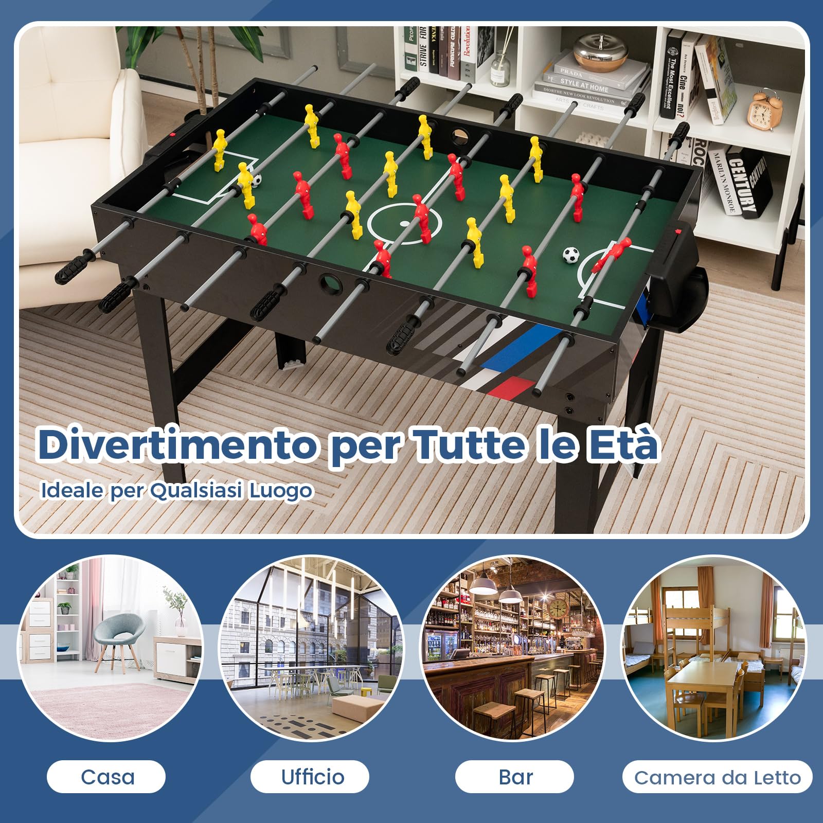 COSTWAY 4 in 1 Tavolo Multigioco, Calcio Balilla/Tavolo da Biliardo/Ping Pong/Air Hockey, Calcetto Multigioco Impilabile per Casa Feste Bar, 125x97x83 cm