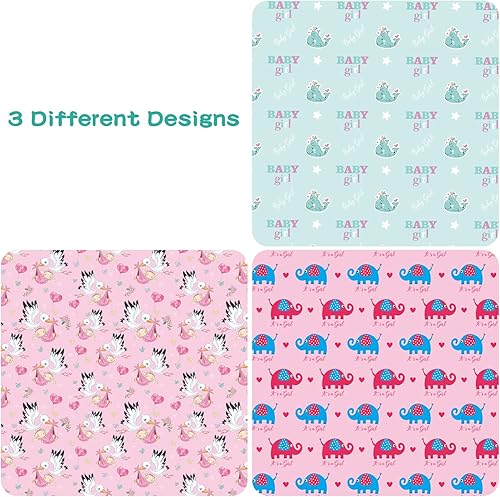 Miniatura 5 de BULKYTREE Papel de regalo para baby shower para niñas recién nacidas, lindos elefantes, ballenas y pájaros, papel de regalo para fiesta de