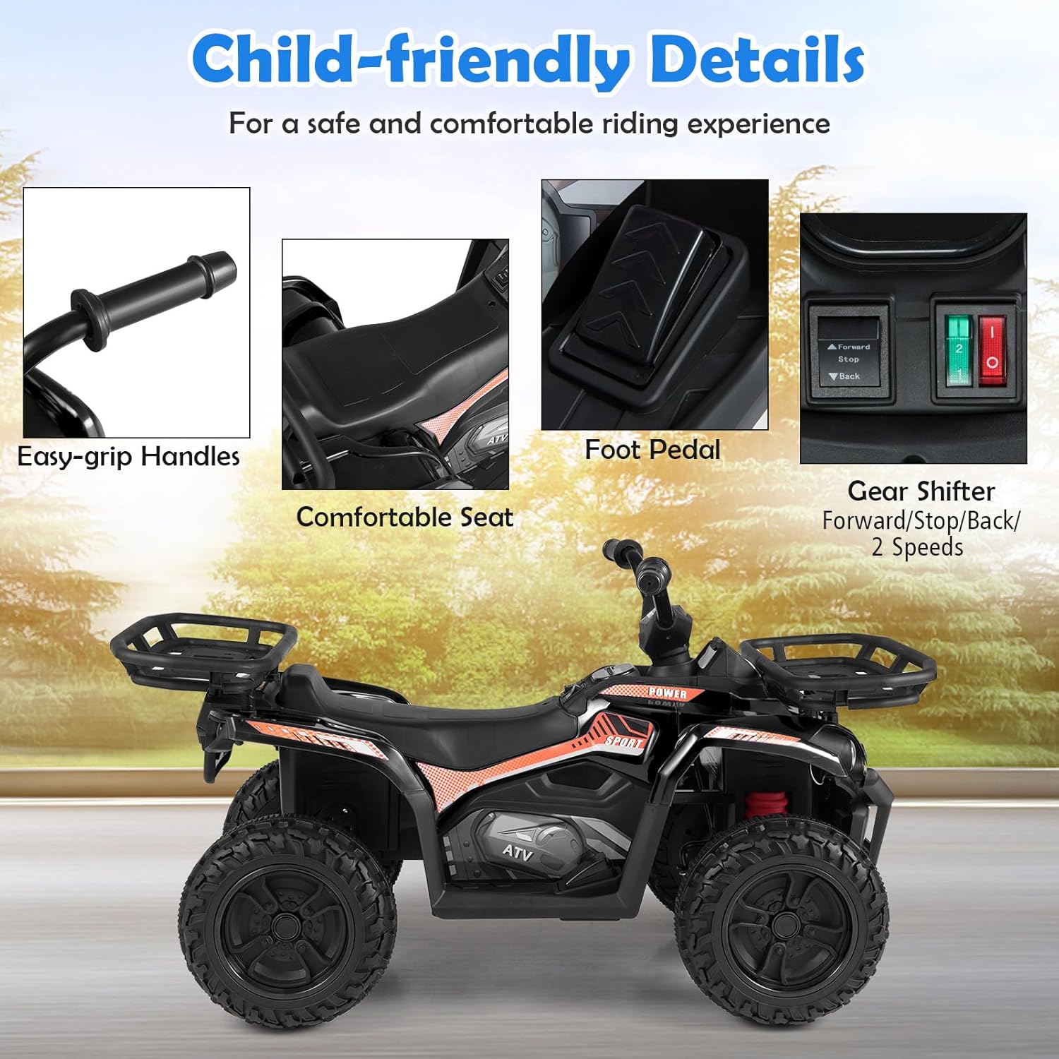 Costzon Kids ATV 4 Wheeler, 24V 5 MPH Electric Ride On Quad with LED Headlights, Music & Stories, Multi-Terrain Ride On Toy with Front & Rear Storage for Boys Girls Aged 3+ (24V, Black)