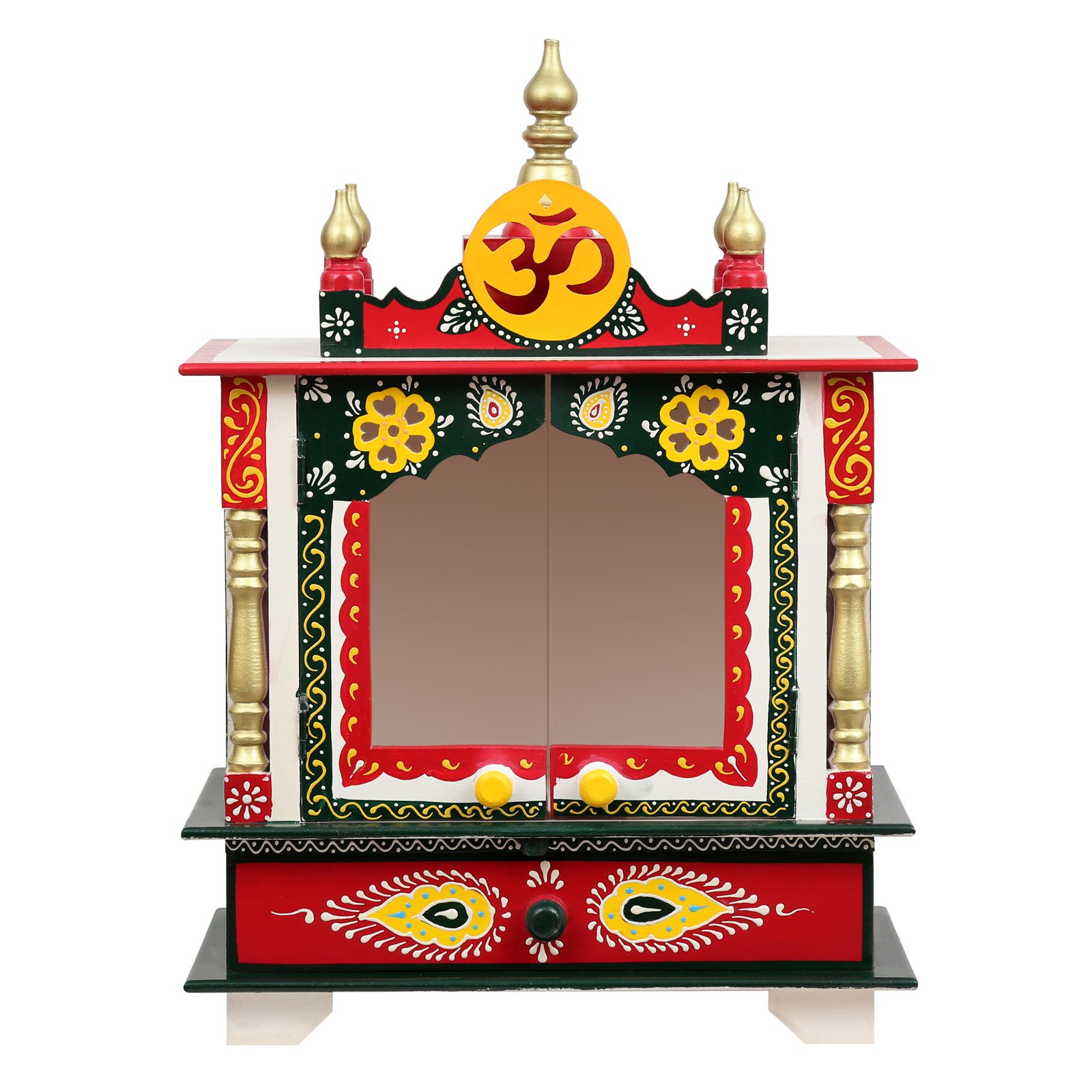 Temple de maison en bois peint blanc Aakrati 61x30x76cm avec portes pour prière