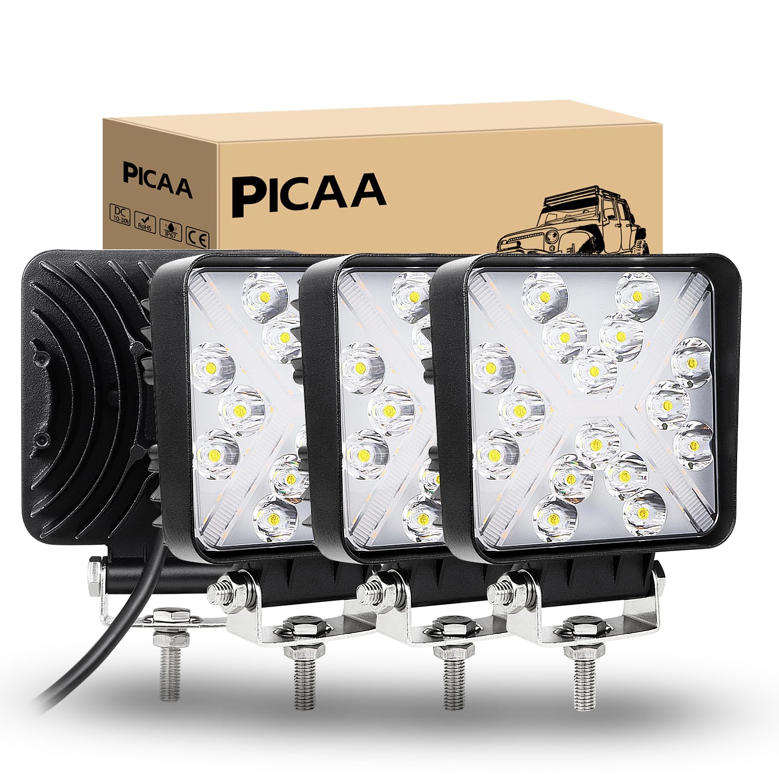 PICAA Światła robocze LED, 4 sztuki 4,1 cala 48 W reflektor roboczy Led, do samochodu terenowego traktora ciężarówki ATV 4x4,12V 24V podwójny kolor 3000K 6000K biały bursztyn