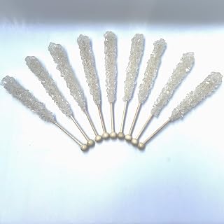 Classic Rock Candy Sticks Individually wrapped, by SweetNest Candy (18 Count, Clear White)