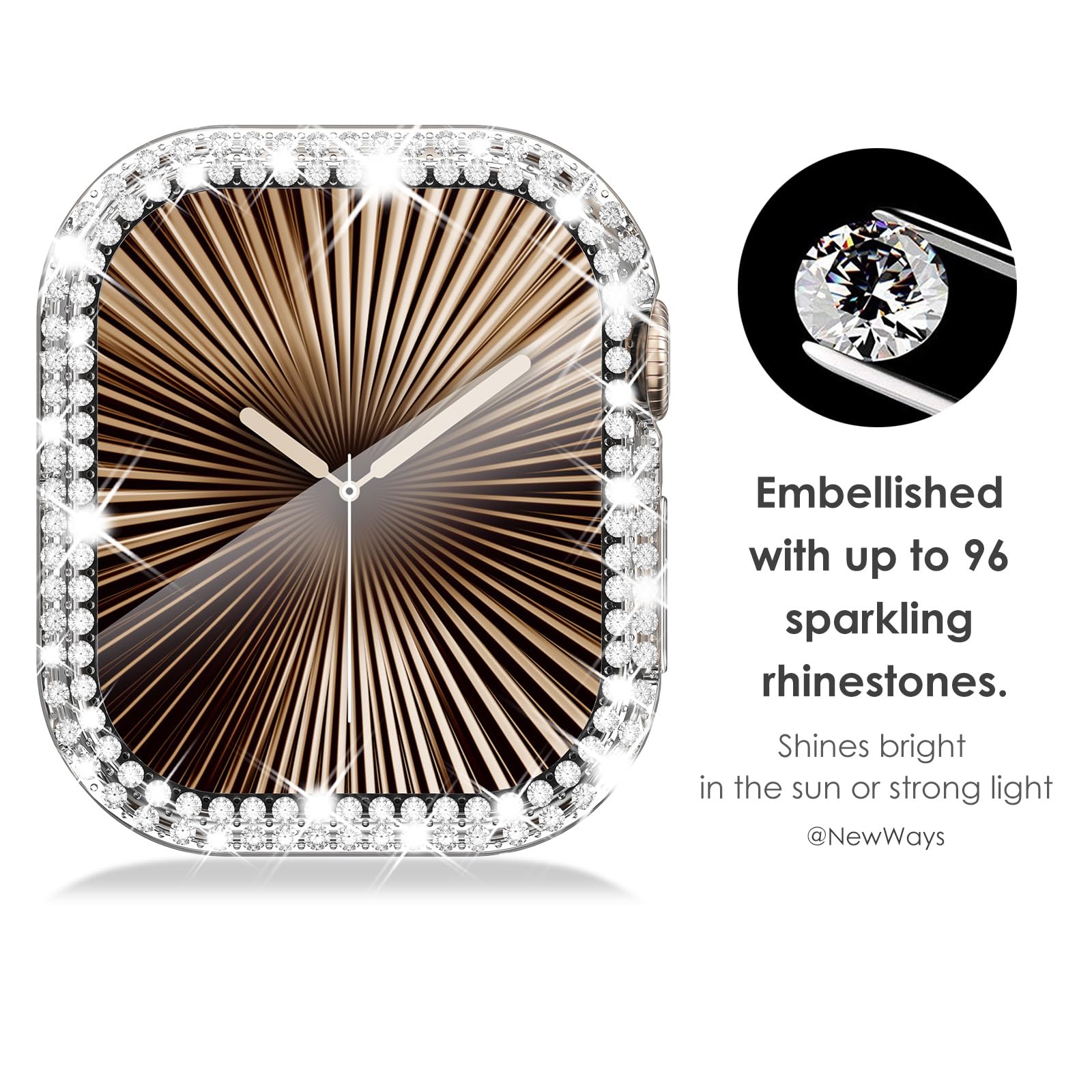NewWays 2-Pack for Apple Watch Bling Cases Screen Protector 42mm Series 10, Bling Crystal Diamonds Rhinestone Bumper Hard PC Thin Protective Cover for iWatch Series10, Gold/Clear