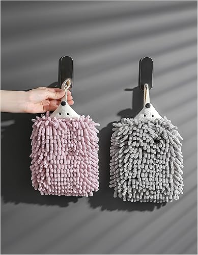 Miniatura 7 de Paquete de 3 toallas de felpilla de doble cara, toallas de mano de cocina para colgar, de secado rápido, lindas y mullidas en grispúrpurarojorosa