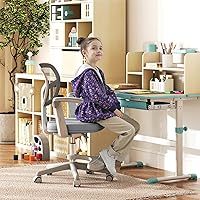 Vista 17 de GLACER Silla de escritorio para niños, silla de estudio giratoria de malla ajustable con ruedas, brazos, silla ergonómica para computadora con Verde