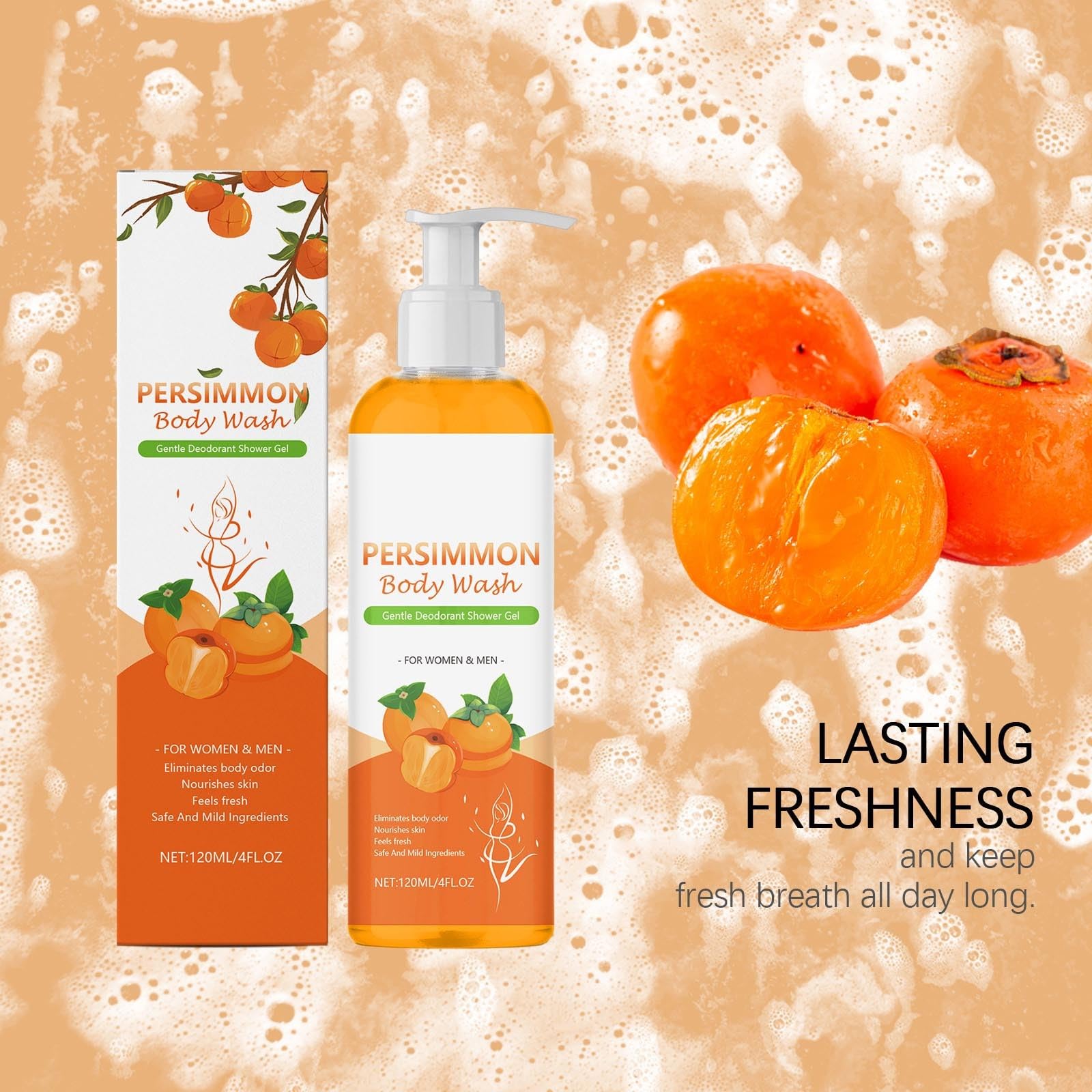 2 szt. Persimmon Żel pod prysznic, Persimmon Body Wash do kontroli zapachu ciała, do głębokiego oczyszczania i nawilżającego prysznica, odświeżający i dezodoryzujący