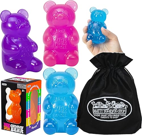 Schylling Nee Doh Gummy Bear Groovy Squishy Squeezy elástico Stress Fidget Bears Set de regalo con bolsa de almacenamiento paquete de 3 varios