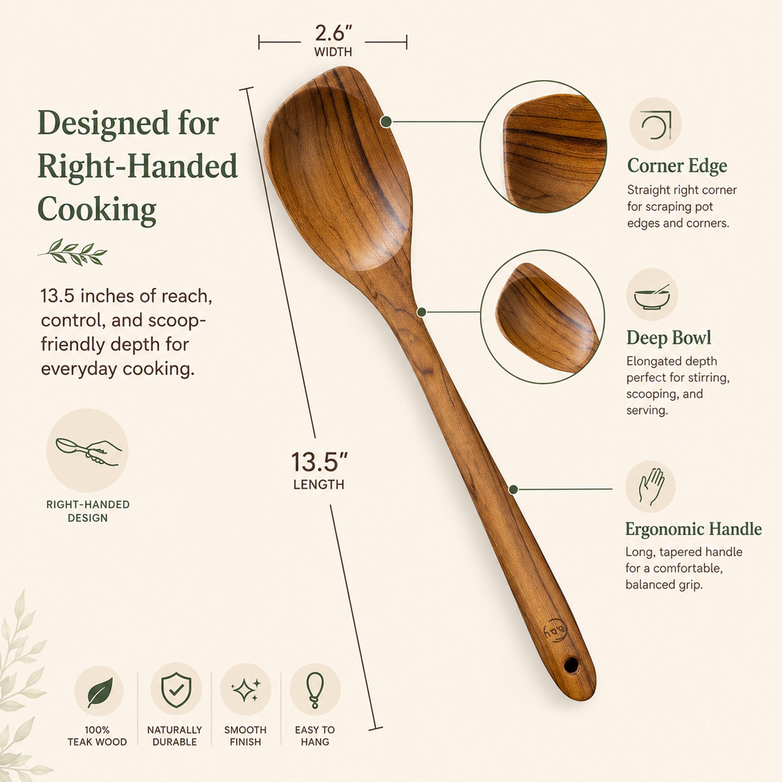 Teak Wooden Spoon - Premium Cooking Utensil -5 Teak Wooden Spoon - Premium Cooking Utensil -5