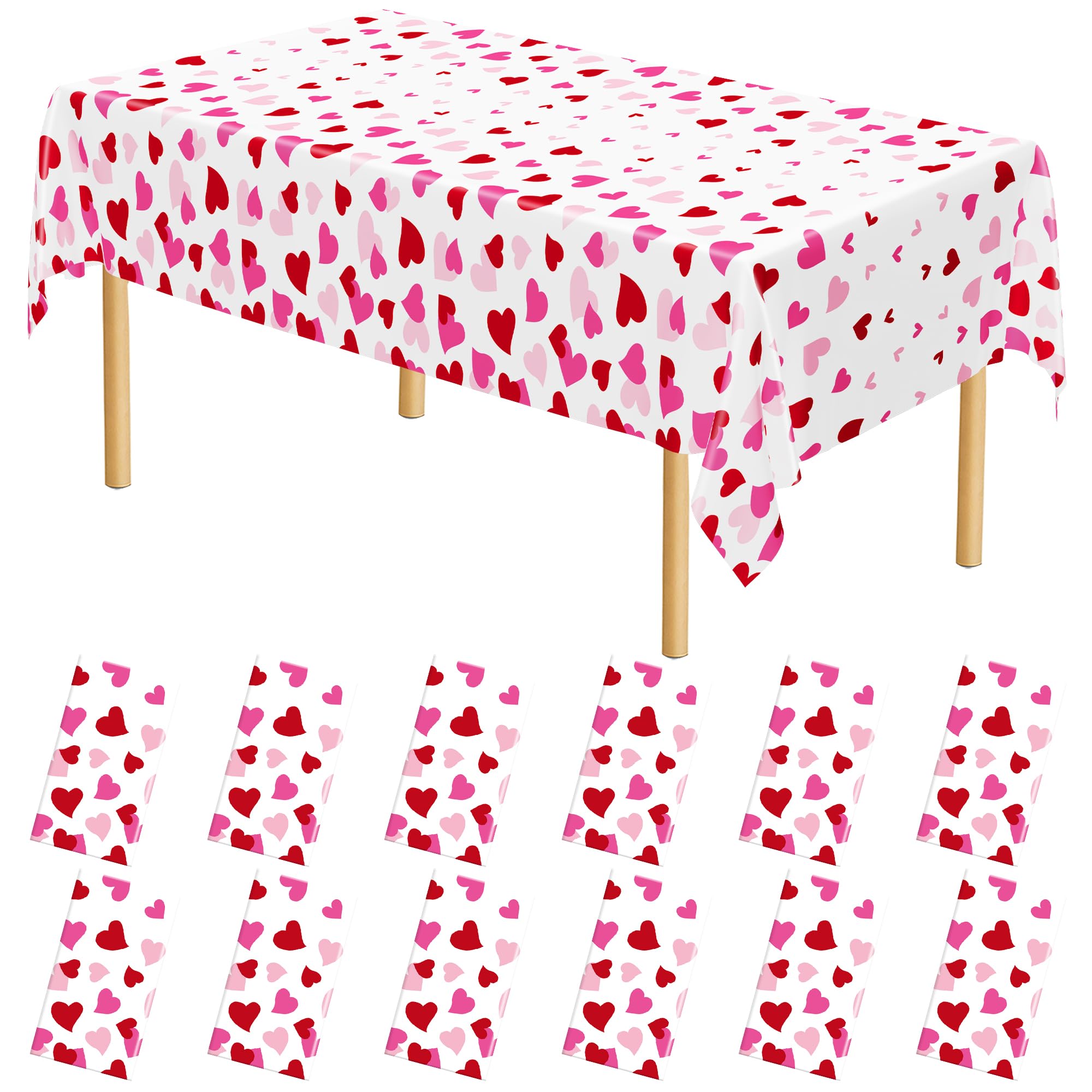12 Pack Valentines Plastic Tablecloth, 54 x 108 Valentines Decorations, Heart Disposable Red Pink Valentine's Tablecloths Love Party Favors, Love Decorations Table Decor for Birthday Party Supplies