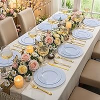 Vista 7 de FLOWERCAT 60PCS Light Blue Heavy Duty Plastic Disposable Party Plates Set – 30pcs 10.25″ Dinner & 30pcs 7.5″ Dessert Plates – Durable Blue Tableware