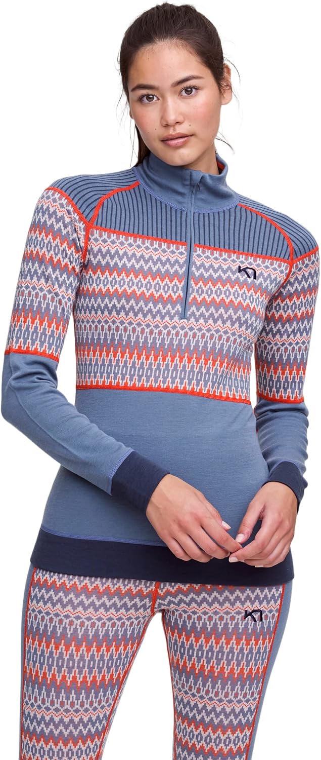 Kari Traa Silja Half Zip Women's Base Layer Top, 100% Merino Wool Long Sleeve Winter Shirt, Warm Base Layer Top