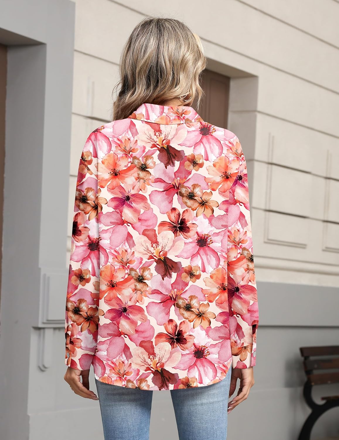 Zeagoo Button Down Shirts for Women Dressy Casual Floral Printed Collared Chiffon Blouse Long Sleeve Business Work Tops - Image 6