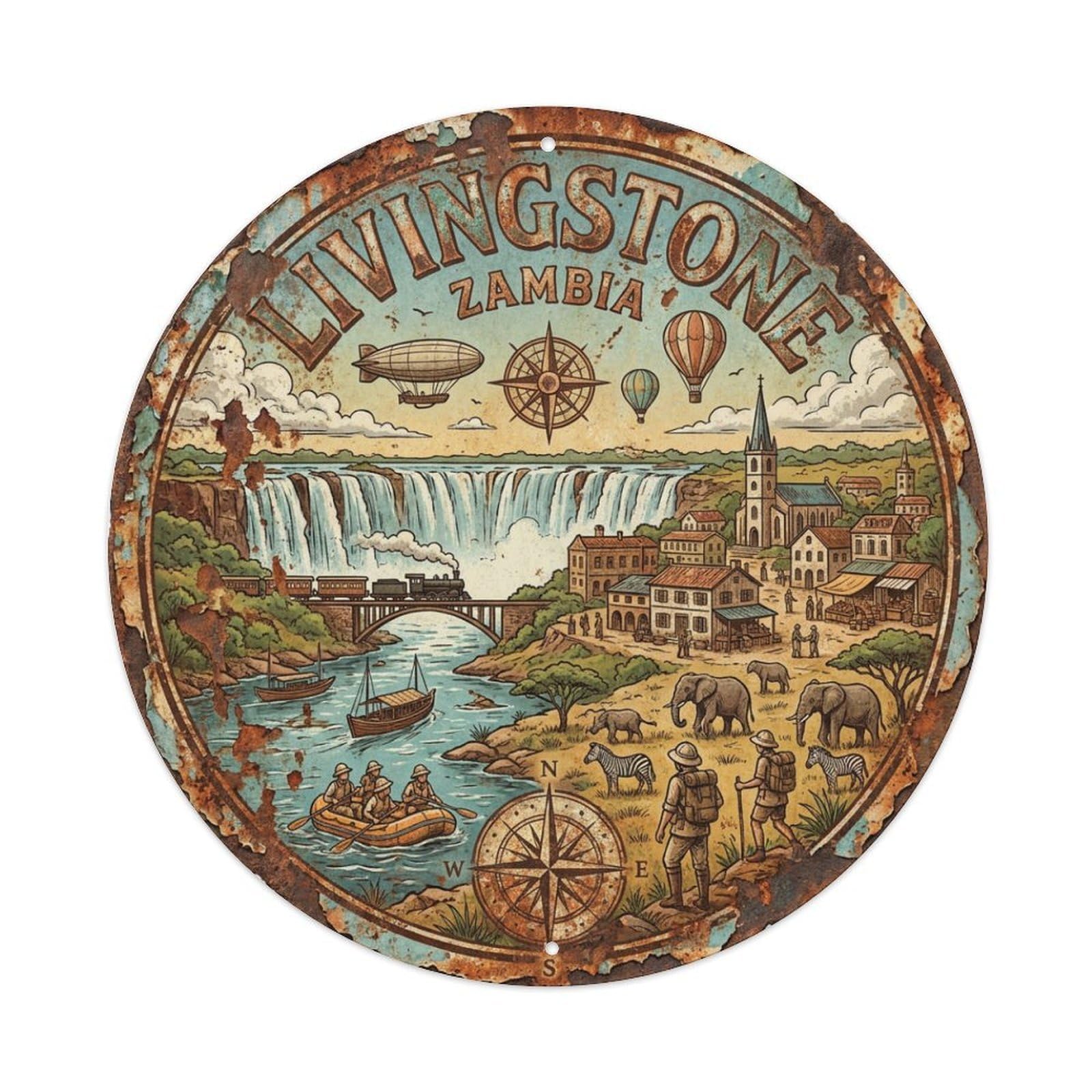 Travel Retro Zambia Livingstone Metal Tin Sign
