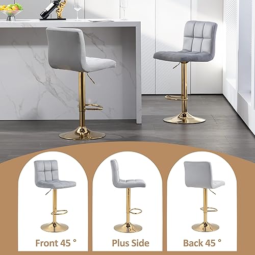 Miniatura 35 de Finnhomy Juego de 2 taburetes de bar de altura de mostrador, taburetes de bar giratorios con reposapiés y respaldo grueso en forma de L, sillas de