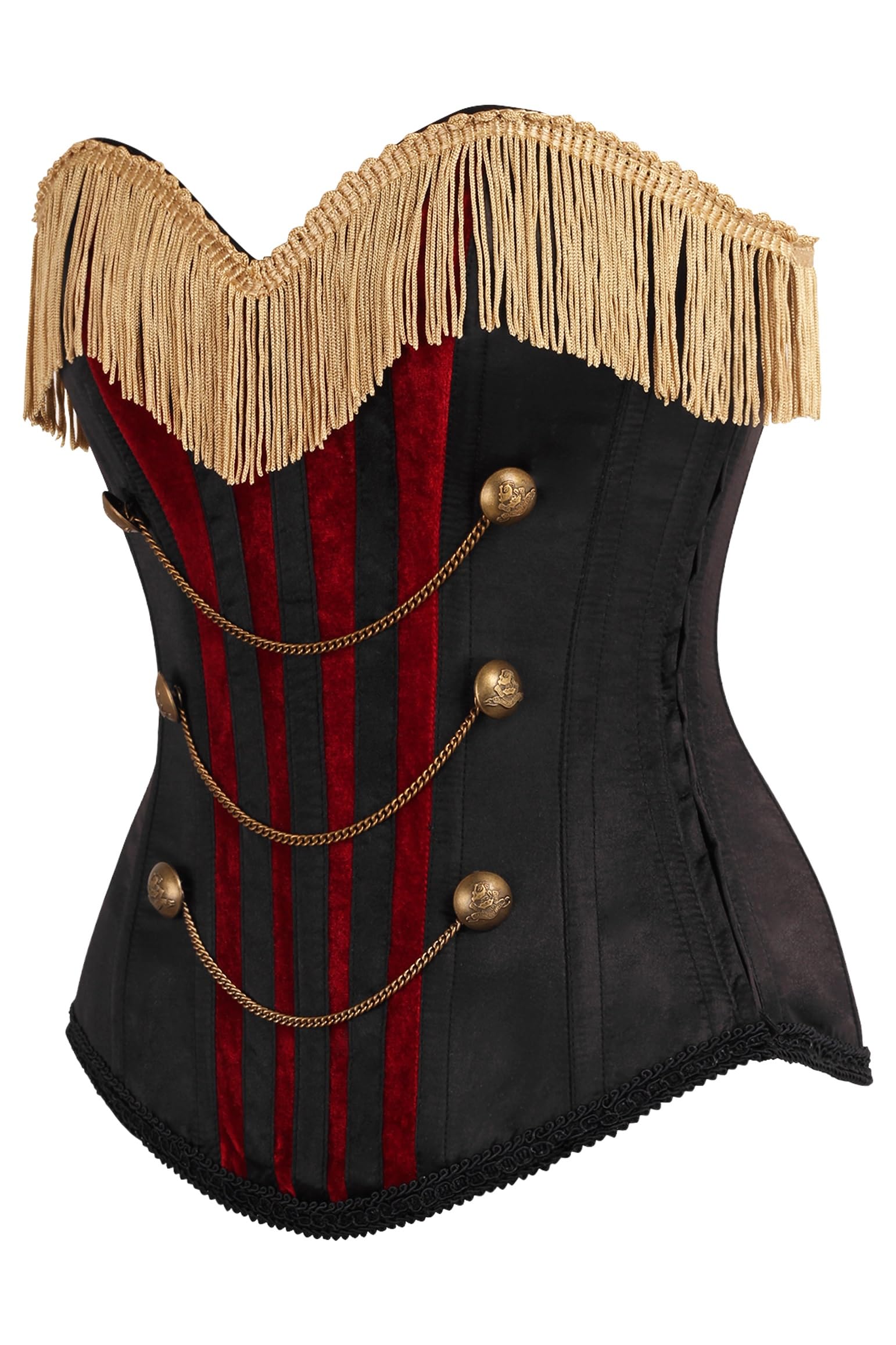 Daisy corsets Damen Top Drawer Burlesque Black/Dark Red Steel Boned Corset W/Gold Fringe Korsett (1er Pack)