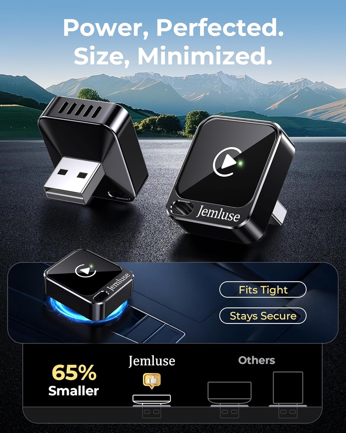 Jemluse Wireless CarPlay Adapter for Apple - Mini Size, Fast Stable Connection Convert Wired to Wireless Car Play Dongle for iPhone iOS 10+, Plug & Play for Cars from 2016+ w/USB-C (Black) - Image 8
