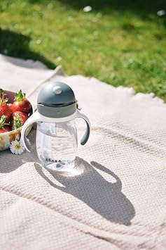 Beaba Straw Sippy Cup, Toddler Baby Straw Cup with Removable Handles, Leak and Spill Proof, BPA Phthalate Free, 8+ Months, 10 oz, Charoal