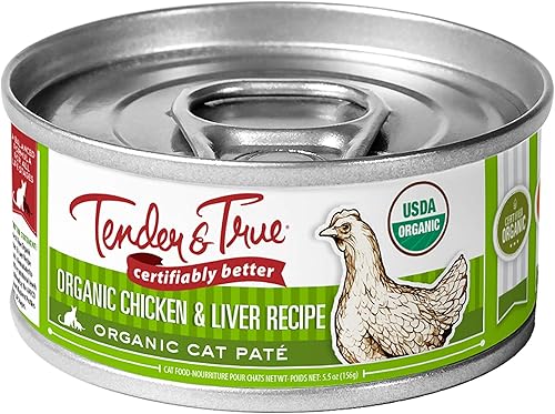 Miniatura 1 de Tender & True Receta orgánica de pollo e hígado Alimento enlatado para gatos, 5.5 onzas, caja de 24