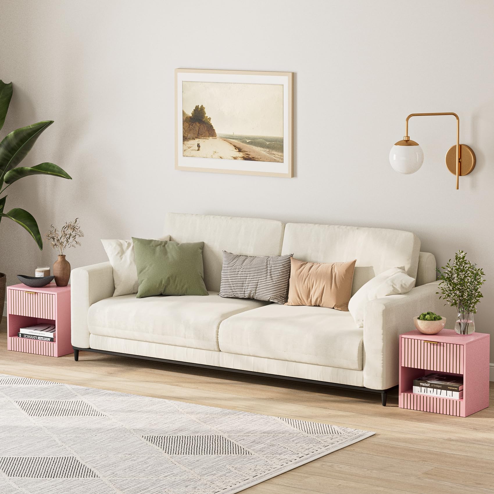 HEYZOEY Petite table de chevet rose avec tiroir et compartiment moderne