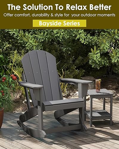 Miniatura 6 de GREENVINES Adirondack - Juego de 2 mecedoras  Plástico HDPE  Balancín de porche  Silla para terraza de patio al aire libre  Todo tipo de clima  Gris