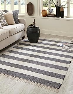 Unique Loom Chindi Rag Collection Area Rug - Striped (3' 1" x 5' 1" Rectangle, Navy Blue/ Ivory)