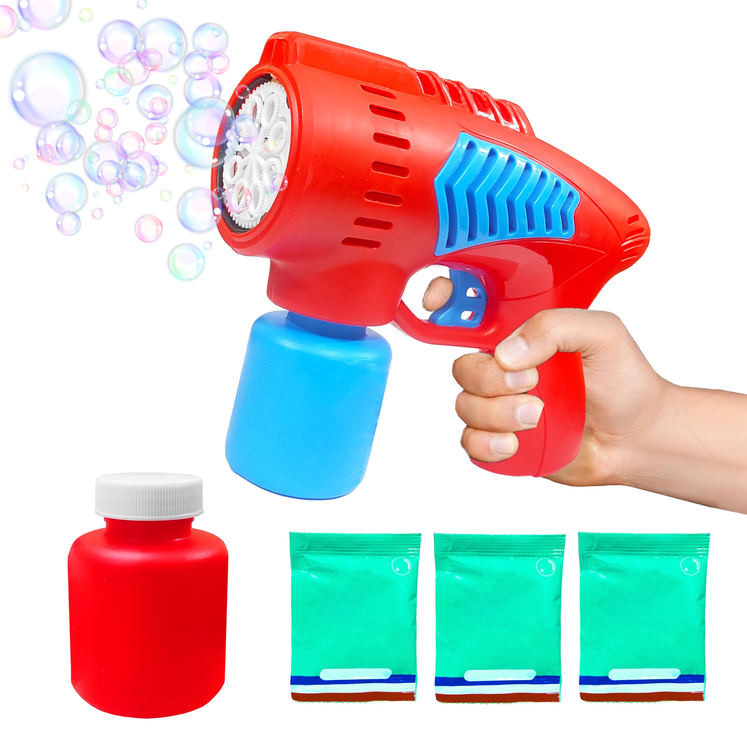 VGRASSP Power Blow Bubble Launcher Gun Toy with Cool LED Light for Boys and Girls with Soap Solution and 2 Bottles - Indoor and Outdoor Use Gatling Gun Toy - Color and Design As Per Stock