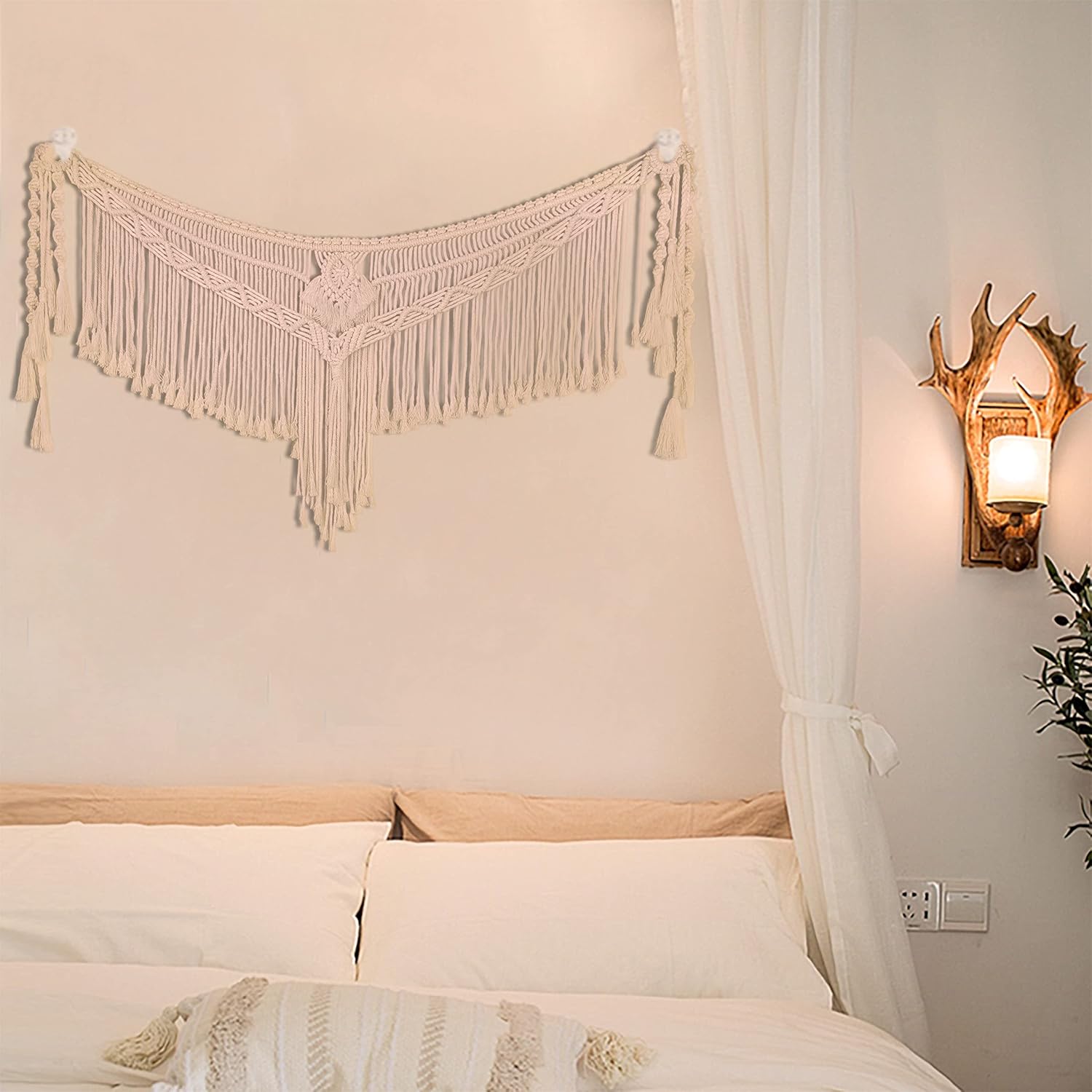 kiido Large Macrame Wall Hanging Boho Tapestry Curtain Fringe Woven Bohemian Wall Decor Banner Home Decoration for Apartment Bedroom Living Room Gallery Baby Nursery, 39" L X 19" W