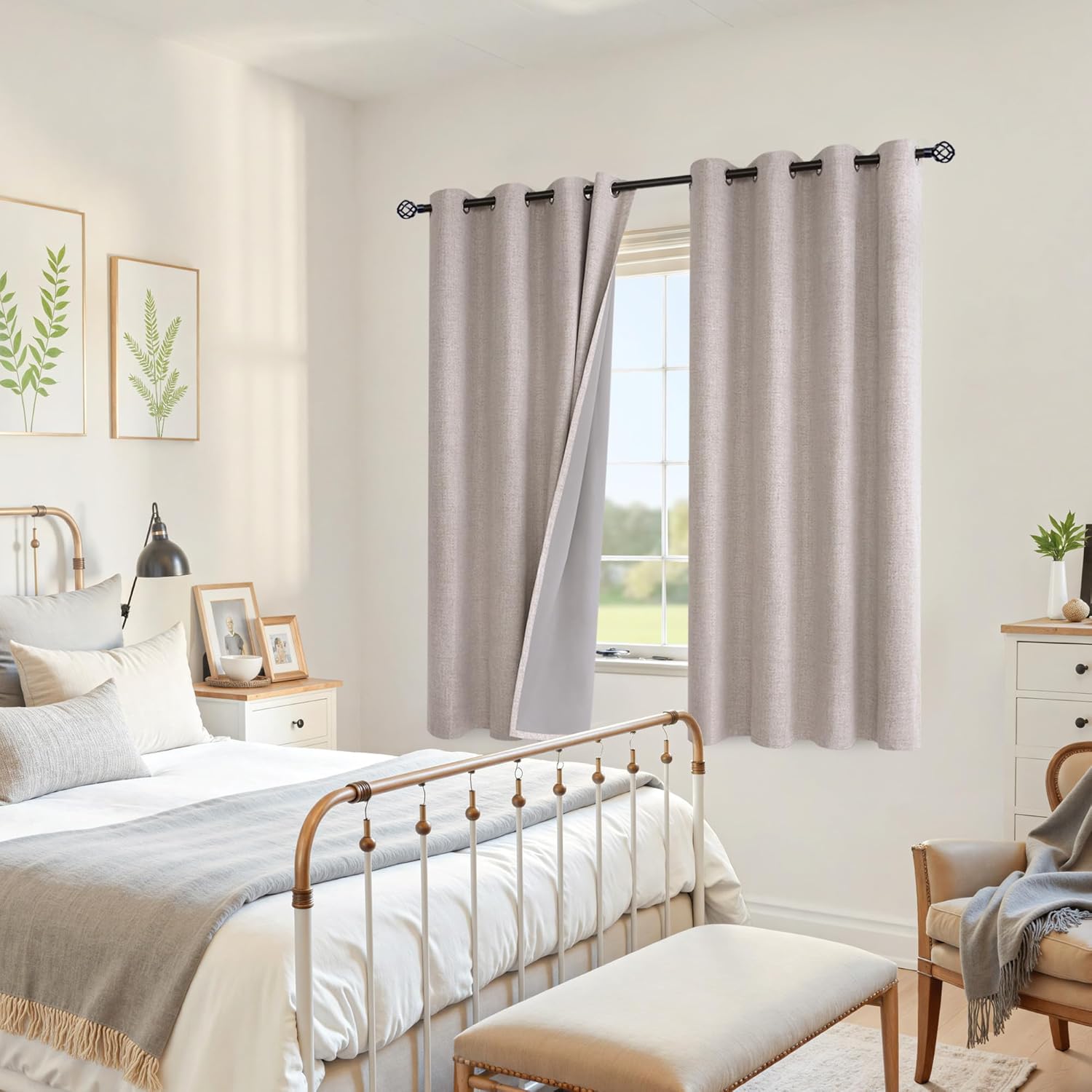 YoungsTex Linen Blackout Curtains 63 Inch Length for Bedroom, Room Darkening Window Drapes with Grommet Thermal Insulated Black Out Blinds for Living Room, 2 Panels, 52 X 63 Inch, Beige