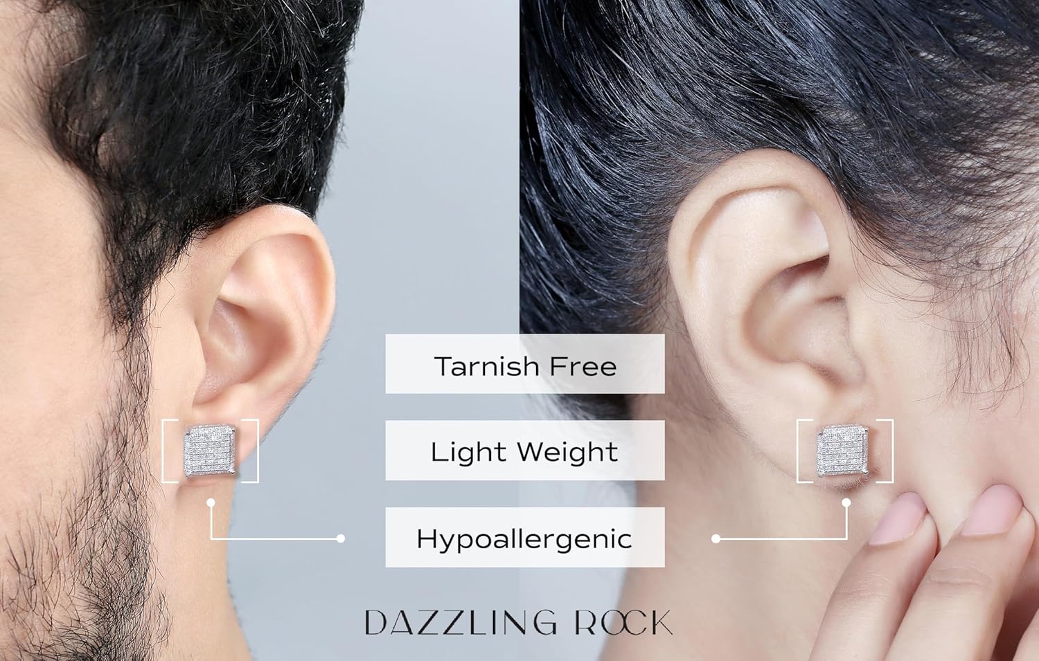 Dazzlingrock Collection Natural Round White Diamond 8.5mm Dice 1Pc Hip Hop Stud (0.28 ctw) in 925 Sterling Silver, Unisex Design Ladies,Mens Real Diamond Earrings - Image 2