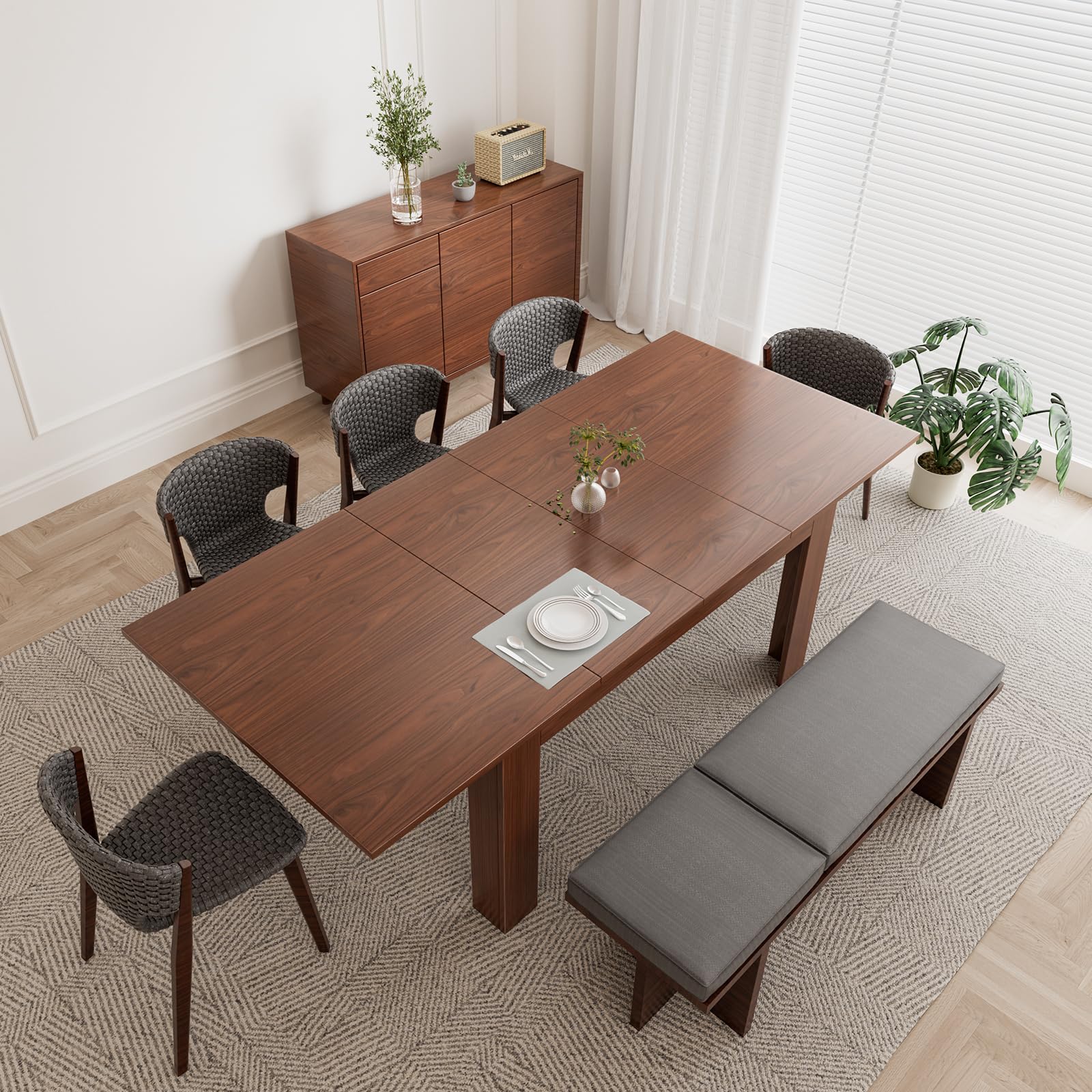 Photo 1 of ***SIMILAR***

PatioPerk 54.3''-84.5'' Rectangular Extendable Dining Table for 4-8, Solid Wood Expandable Table with Hidden Leaf, Space-Saving Kitchen Table for Apartment & Small Space, Walnut