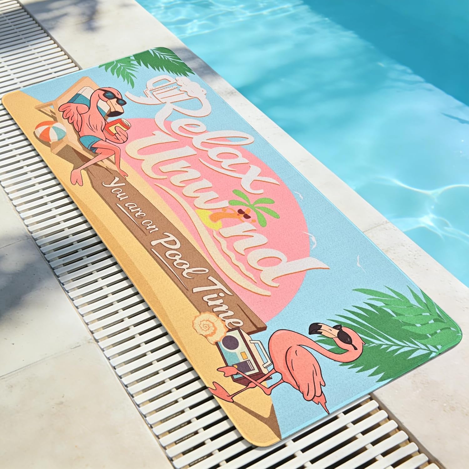 Yinhua Summer Pool Doormat, Non Slip Pool Floor Mat for Deck, Swimming Poolside Seating Mats with Rubber Backing Walk Summer Door Mat for Outside Patio Beach Swimming Pools Lounging, 24"x48"