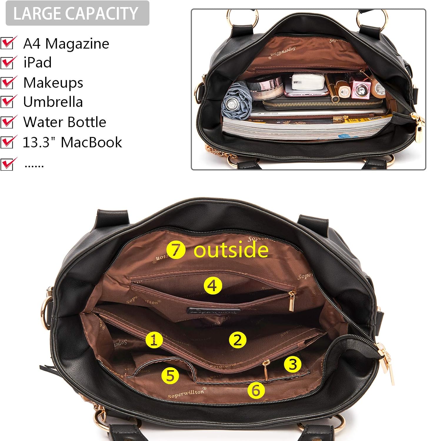 Soperwillton Fashion Handbag for Women Shoulder Bag Top Handle Satchel Hobo Tote Bag Purse Set 4pcs - Image 6