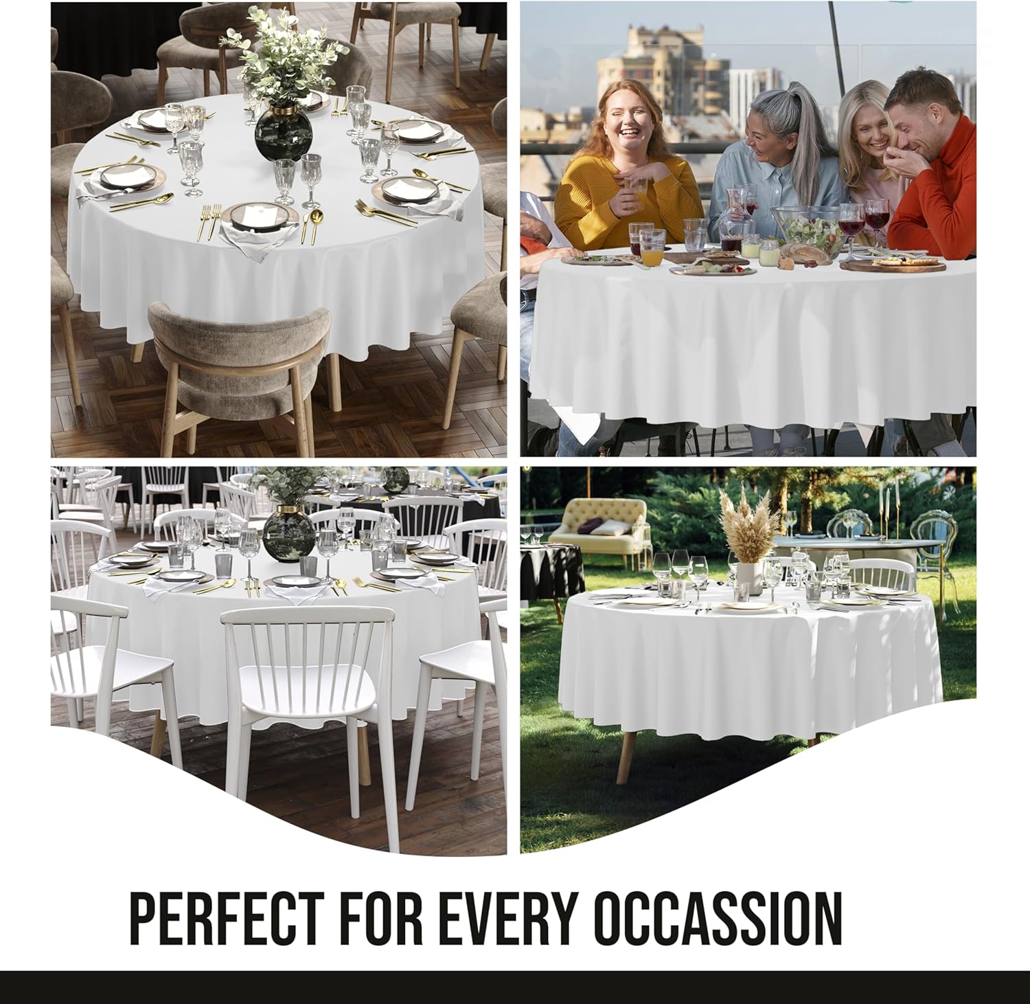Party Solids 12-Pack White Round Plastic Tablecloth Disposable – Size: 90 Inches – Round Plastic Table Cloths for Parties, Picnics & Formal Events