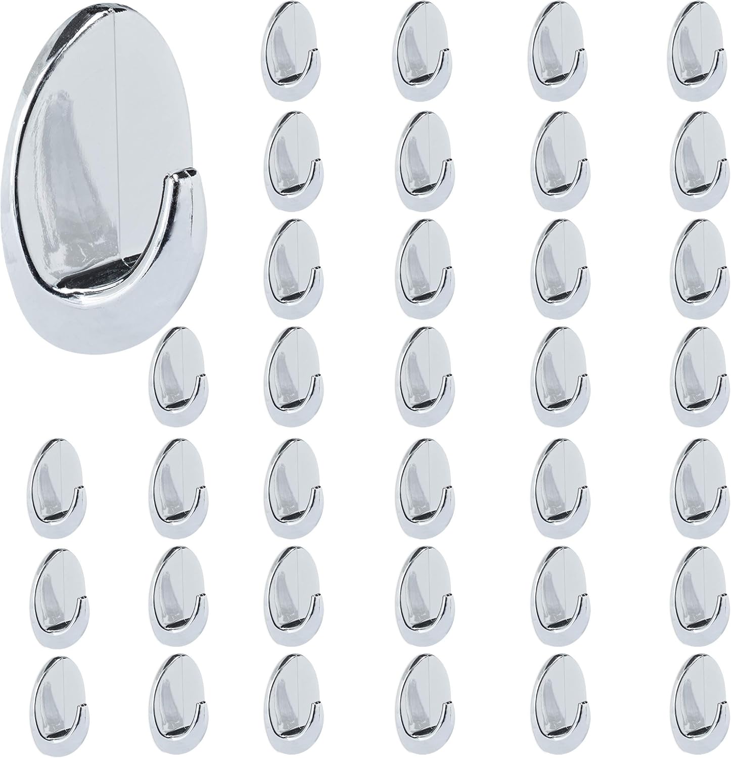 Relaxdays Adhesive Hooks, Set of 36, Plastic Hooks, ChromePlated, Self