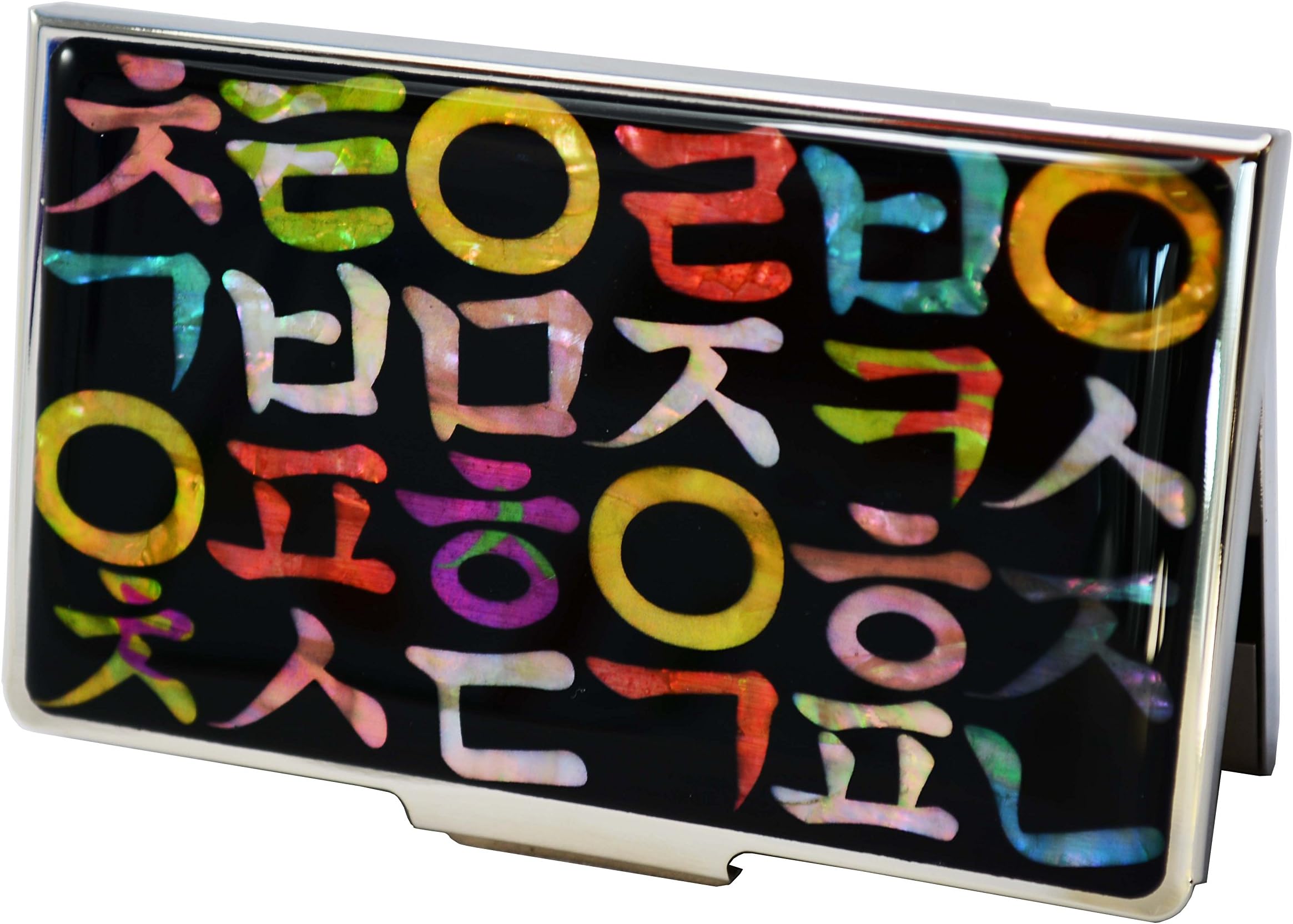 Original Card Holder Original and Colorful Asian Style with Characters of The Korean Alphabet. Mother of Pearl Handicraft