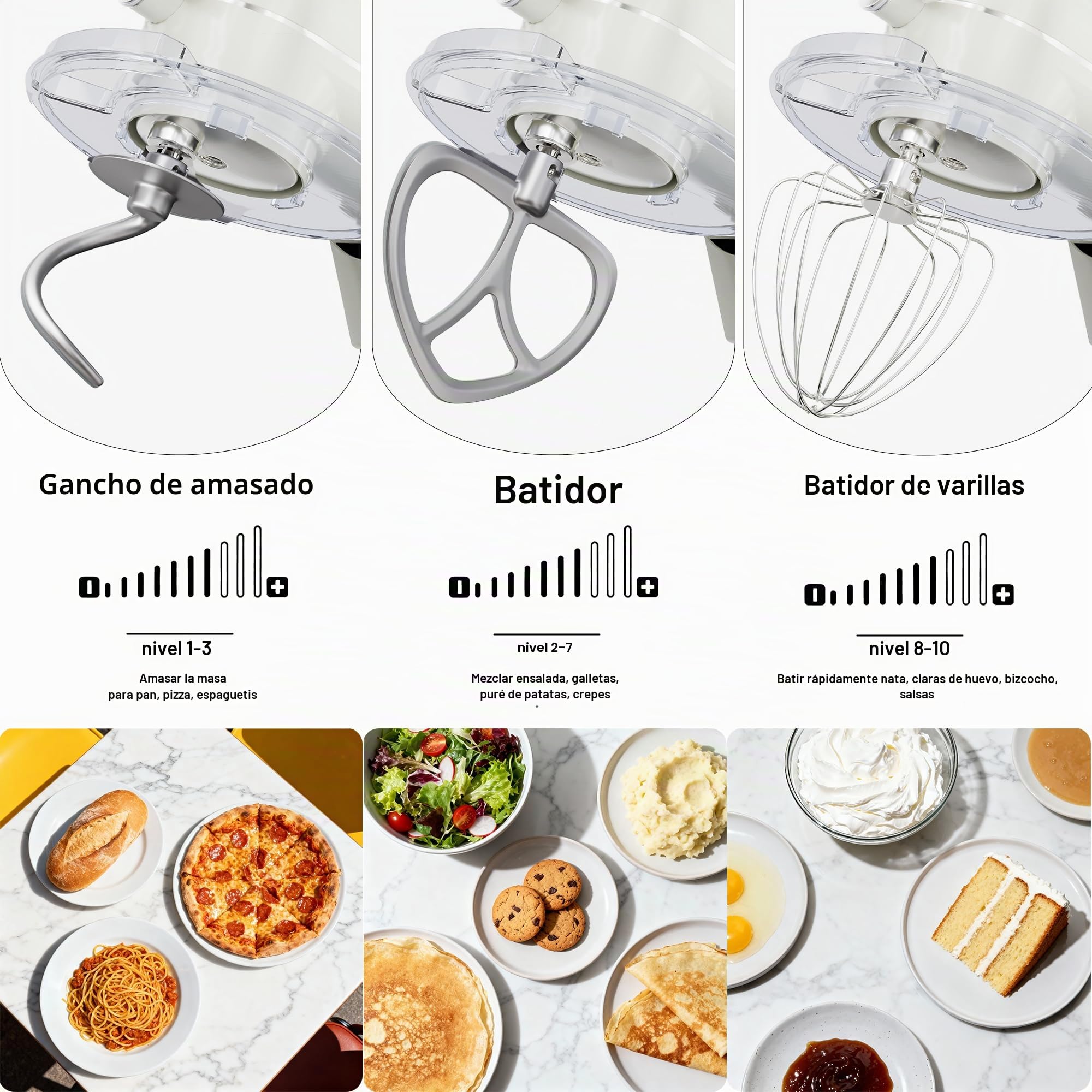 Camic Batidora Amasadora 1800W 8L Amasadora Reposteria Todo Metal, 10 Velocidades, Pantalla Táctil LED, Equipada con Batidor, Gancho para Amasar y pala Mezcladora, para Hornear Pasteles, Galletas Pan