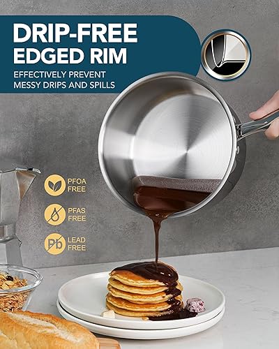 Miniatura 4 de Juego de Cacerolas con Tapa y Vaporizador de 7 Piezas de Michelangelo, Juego de Ollas de Acero Inoxidable con Fondo Triple, Cacerola de 3 Quart con