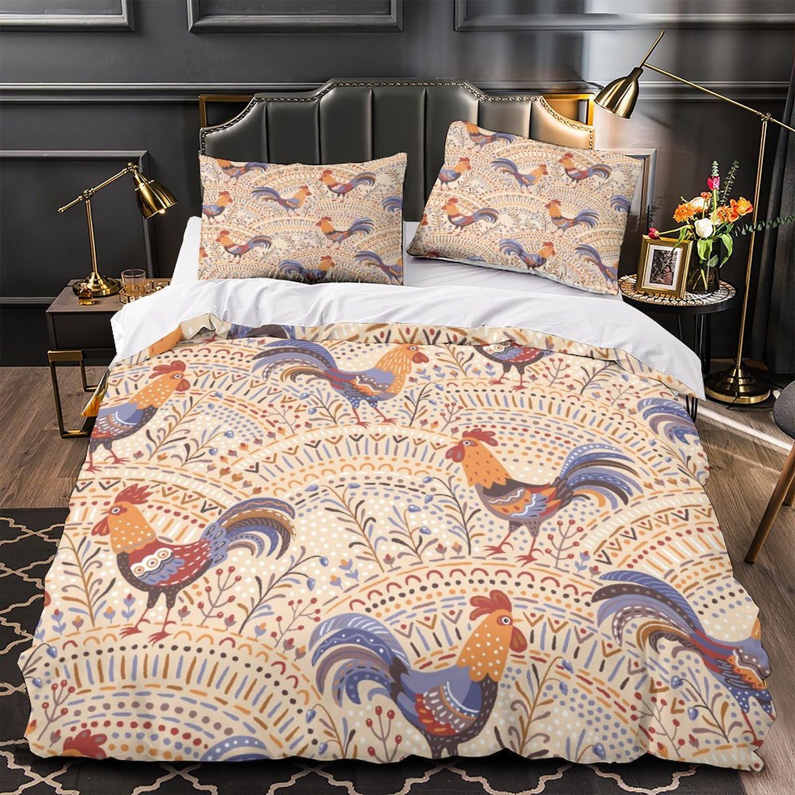 Housse de couette coqs zippée en microfibre pour éliminer la corvée du lit froissé
