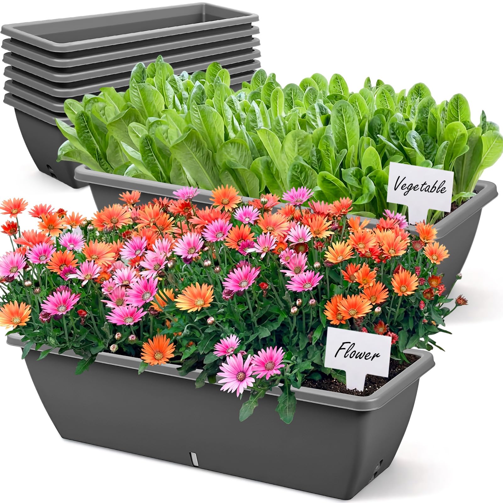 View 1 of [MISSING PARTS] RimCereal Window Planters, 24 Inch, Gray, 8 Pcs