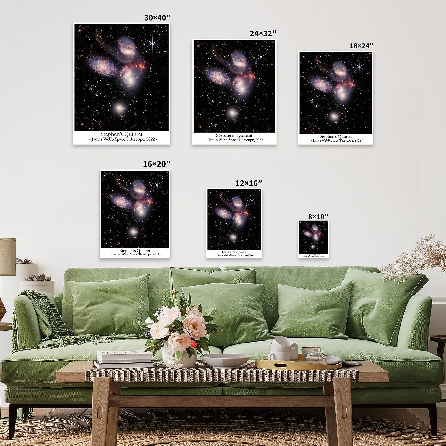 Poster Master Stephen's Quintet Canvas - James Webb Space Telescope Print - NASA Art - Gift for Astronomers, Outer Space Enthusiasts - Decor for Office, Bedroom - 8x10 STRETCHED Canvas
