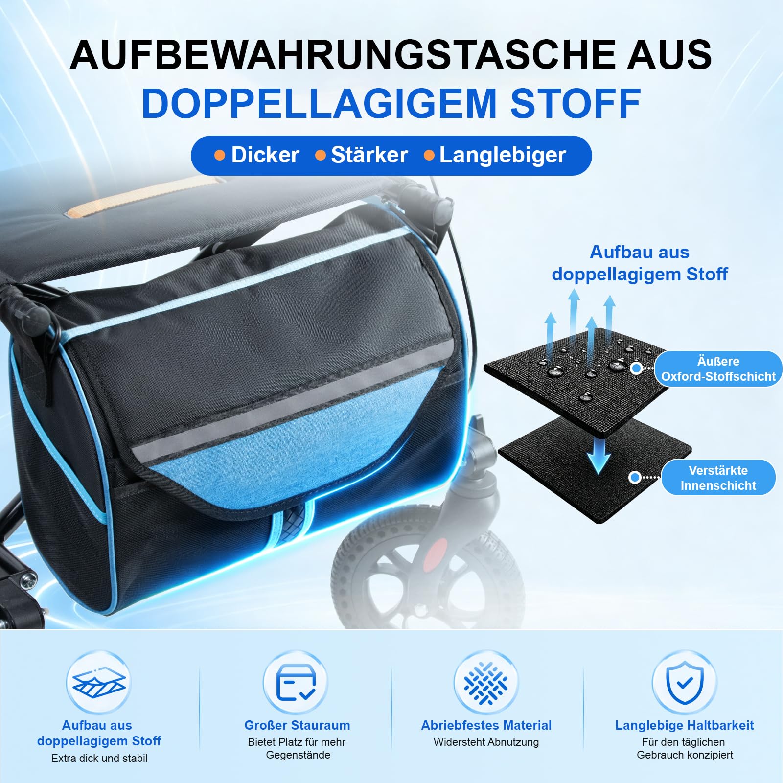 Rollator Faltbar mit Sitz für Senioren, Leichter Rollatoren, Blau | Faltbarer All-Terrain-Rollator mit Sitz für Indoor-& Outdoor, Leichtgewicht Aluminium mit 20 cm Gummirädern
