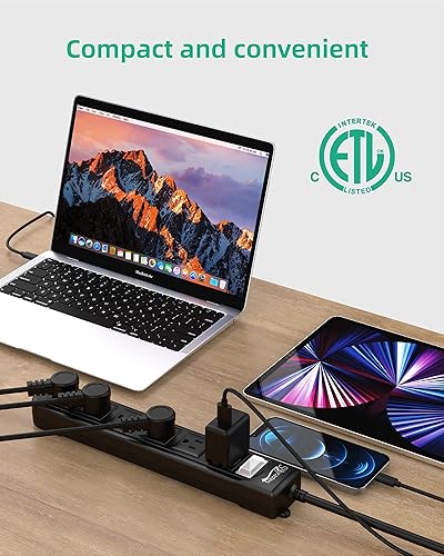 Miniatura 6 de Regleta de alimentación para exteriores resistente a la intemperie, protector de sobretensiones impermeable, 6 tomacorrientes, cable de extensión de