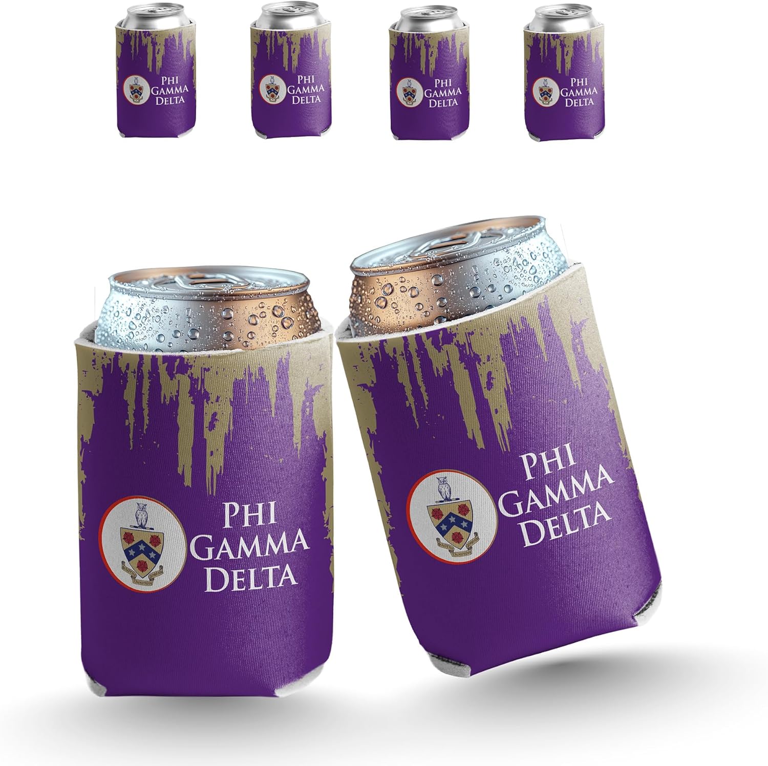 Phi Gamma Delta Can Coolers – Set of 6 | Full-Color Greek Beverage Sleeves with Crest | Reusable Foam Coolies for 12–16 oz Cans & Bottles | VictoryStore Fraternity Party Supplies