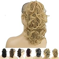 Vista 14 de IMISSU Extensiones de cabello rizado desordenado, cola de caballo con clip en extensiones de cola de caballo (negro degradado borgoña)